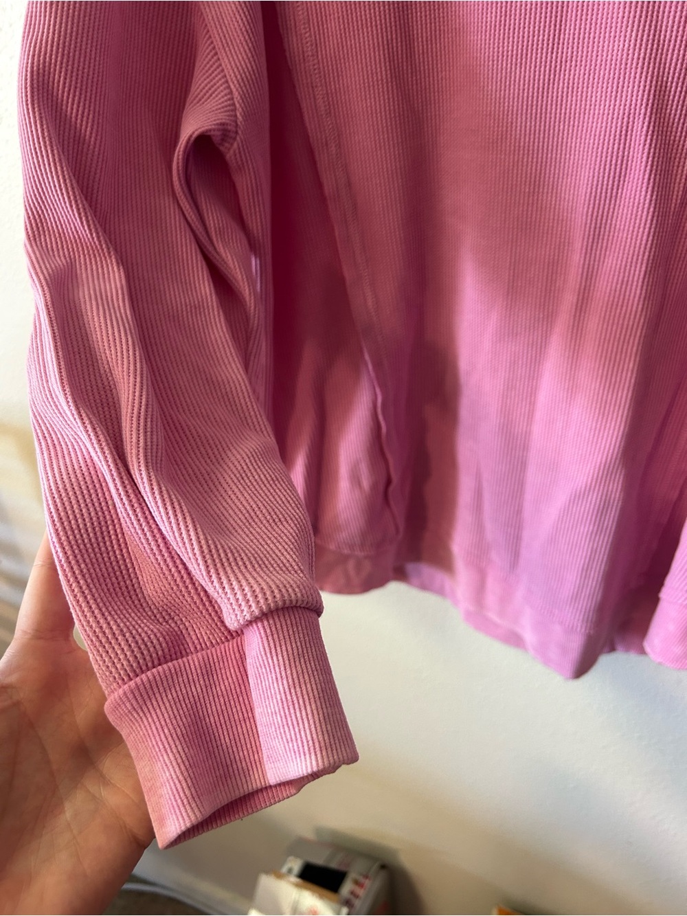 Sunnyside by Sundry pink waffle knit crewneck top - Picture 6 of 8
